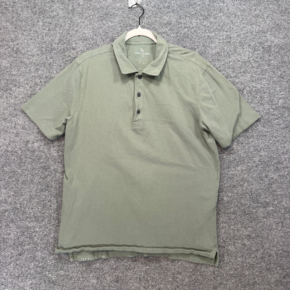Mack Weldon Vesper Polo Shirt Mens Large Green Breathable Pique Short Sleeve